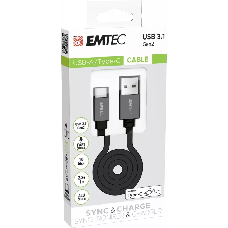 Cabo USB Emtec ECCHAT700TCU3 1,2 m USB 3.2 Gen 2 preto