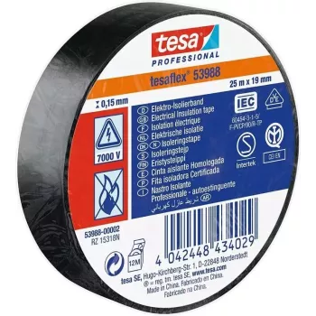 Fita isoladora Tesa tesaflex 53988 fita elétrica PVC 25 m x 19 mm, preta