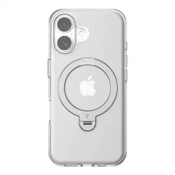Capa protetora transparente Torras Ostand Spin para iPhone 16 – transparente, ajuste fino