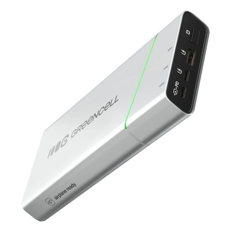 Bateria portátil Green Cell BPLGC20P 20800 mAh de iões de lítio, USB-C PD 65W, 2x USB-C + 1x USB-A, caixa em alumínio