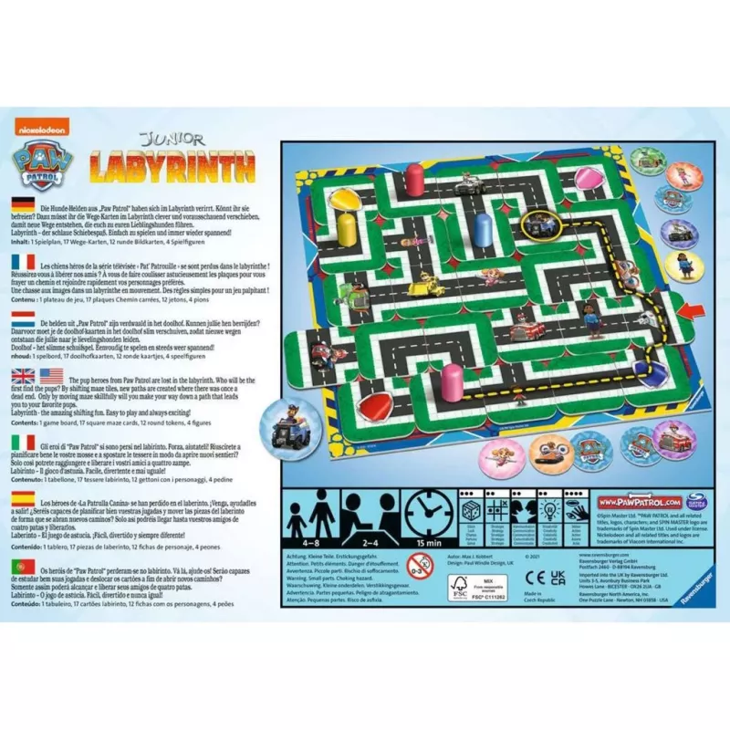 Jogo de tabuleiro Ravensburger Paw Patrol Junior Labirinto