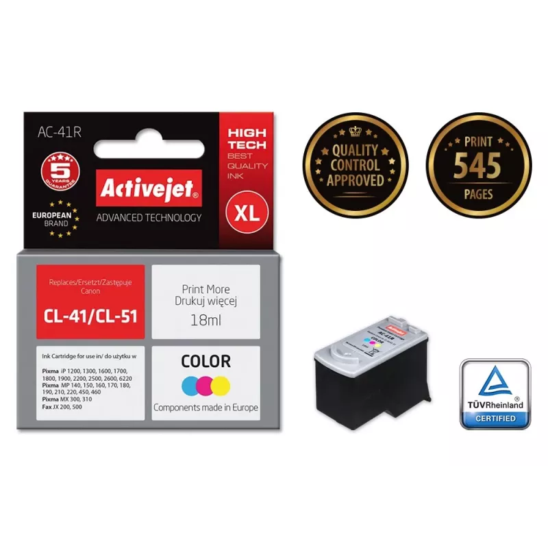 Cartucho de tinta Activejet AC-41R (substituto para Canon CL-41; Premium; 18 ml; cor)