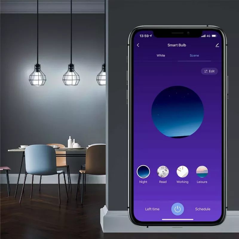 Lâmpada Smart WiFi Tellur TLL331341 9W RGB dimmer — Wi‑Fi RGB LED 9W, regulável
