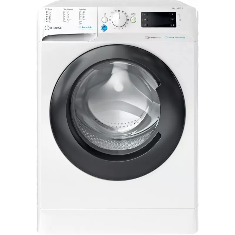 INDESIT | Máquina de lavar roupa | BWSE 71295X WBV EU | Classe de eficiência energética B | Carga frontal | Capacidade de lavagem 7 kg | 1200 rpm | Profundidade 43,5 cm | Largura 59,5 cm | Visor | Mostrador grande