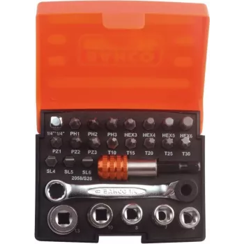 Conjunto de bits Bahco 2058/S26 18 peças Hex Phillips Torx aço