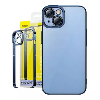 Conjunto de capa protetora e vidro temperado Baseus para iPhone 14 Plus – brilhante transparente azul