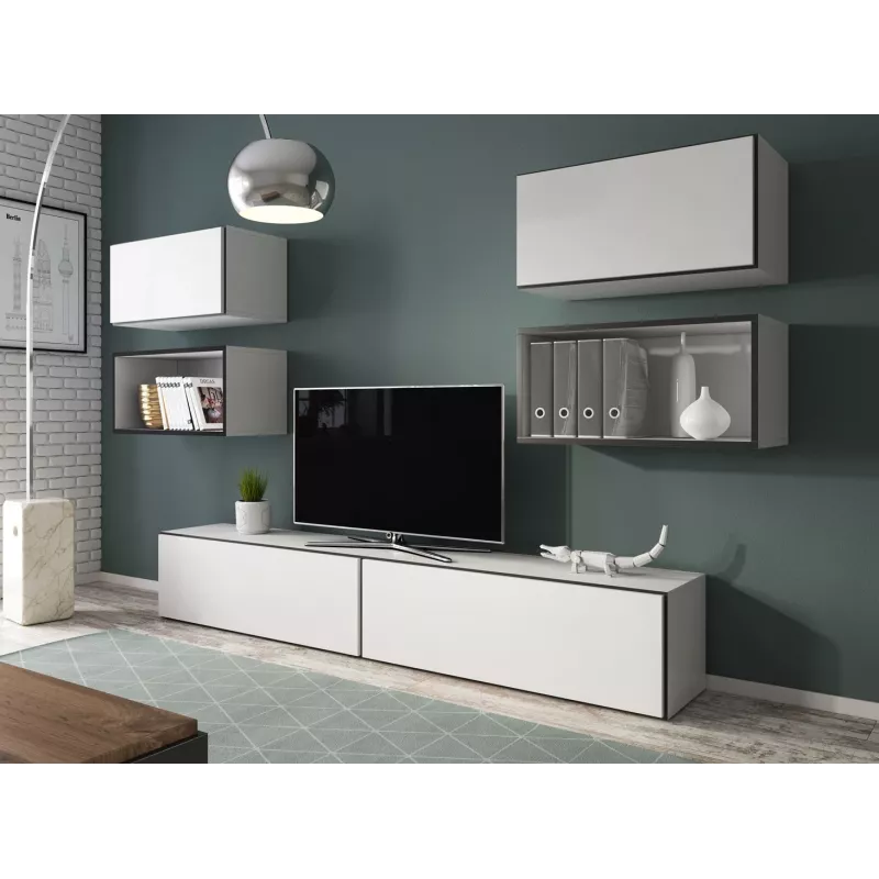 Conjunto de móveis de sala Cama ROCO 3 (2xRO3+2xRO4+2xRO1) branco/preto/branco
