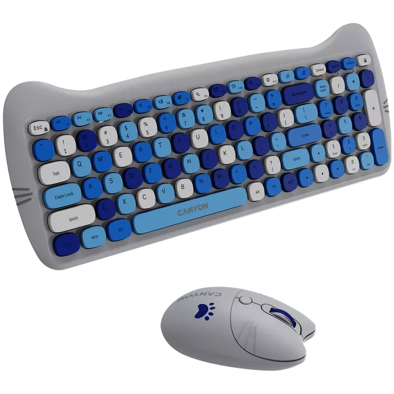 Conjunto de teclado e rato sem fios CANYON HSET-W6 Kitty Edition AAA AA azul