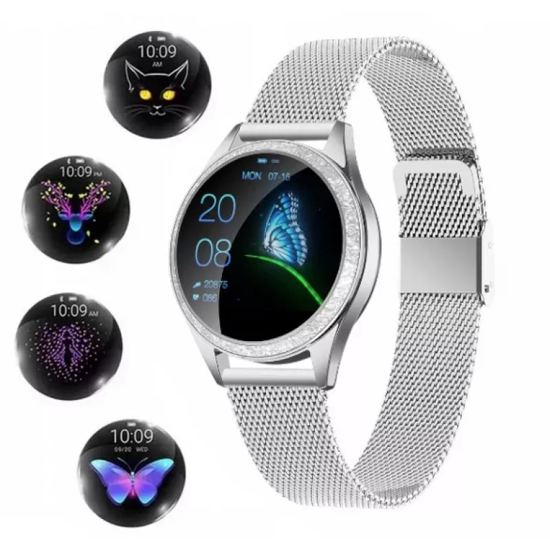 Smartwatch ORO-MED ORO-SMART CRYSTAL SILVER — caixa redonda em metal, LCD 240 × 198, ecrã de 1,04 polegadas, Bluetooth 4.0, à prova de água, bateria de 120 mAh