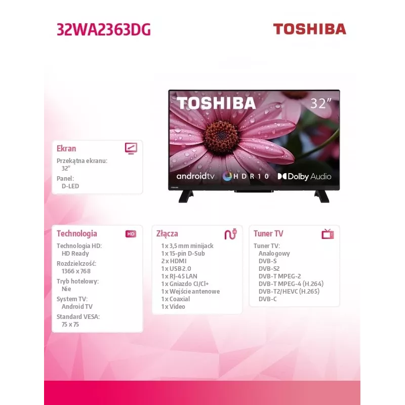 TV Toshiba 32WA2363DG 32 polegadas HD DLED 1366 x 768