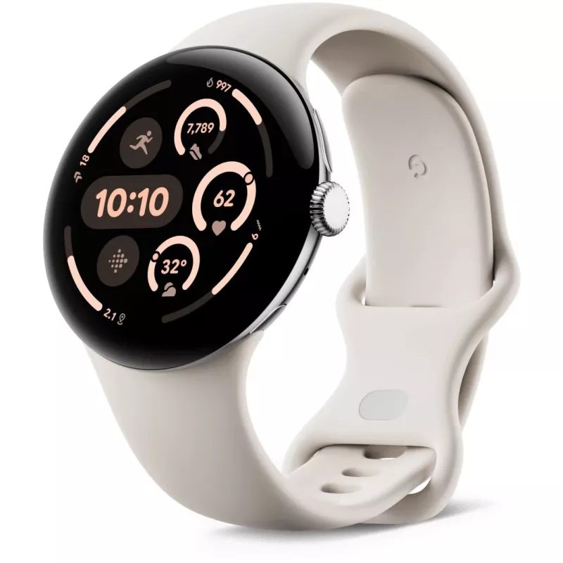Google Pixel Watch 3 45 mm Wi-Fi smartwatch, prateado polido (Porcelain)