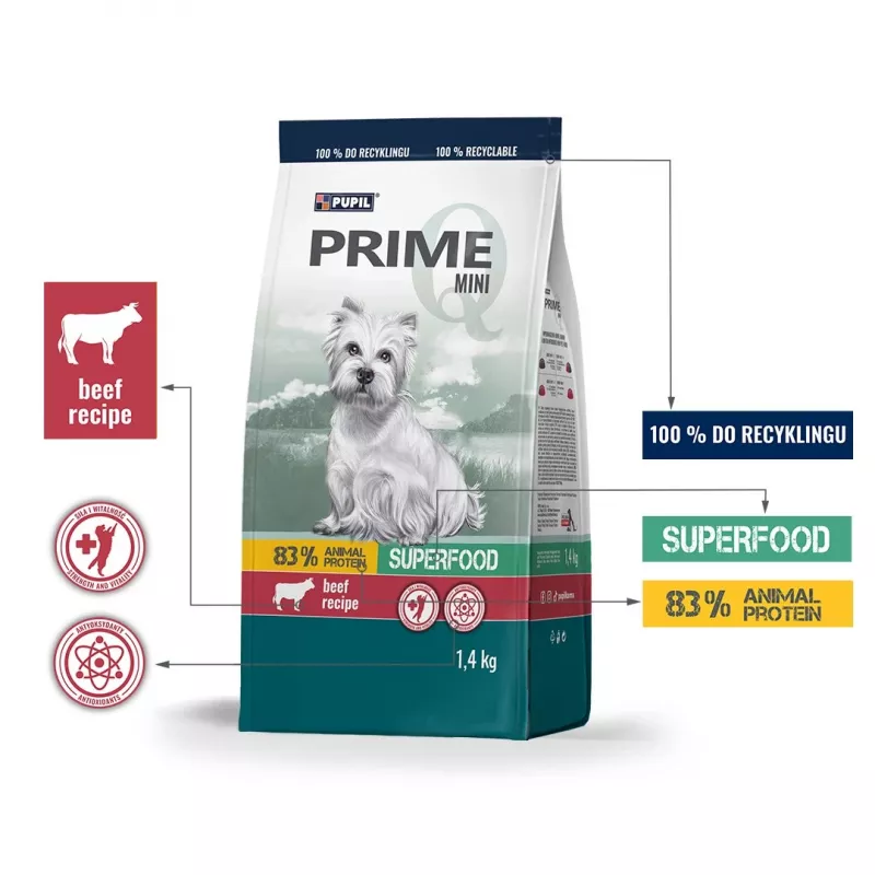 PUPIL Prime Mini rico em Vitela com Fígado – Alimento seco para cães – 1,4 kg
