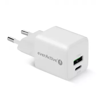 Carregador de parede everActive SC-330Q com 1x USB-A e 1x USB-C conectores, 20W, branco