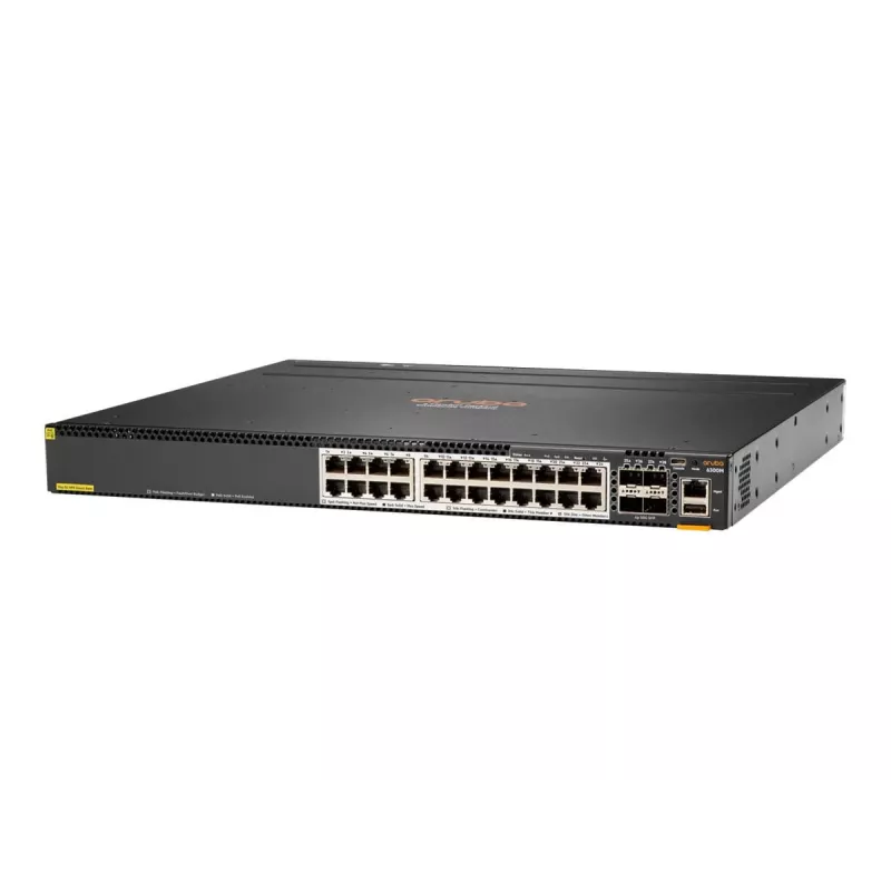 Hewlett Packard Enterprise HPE Aruba 6300M - Switch - L3 - gerido - 24 x 1/2,5/5/10GBase-T + 4 x 1 Gigabit / 10 Gigabit / 25 Gigabit / 50 Gigabit SFP56 (Uplink / Stacking) - Frente