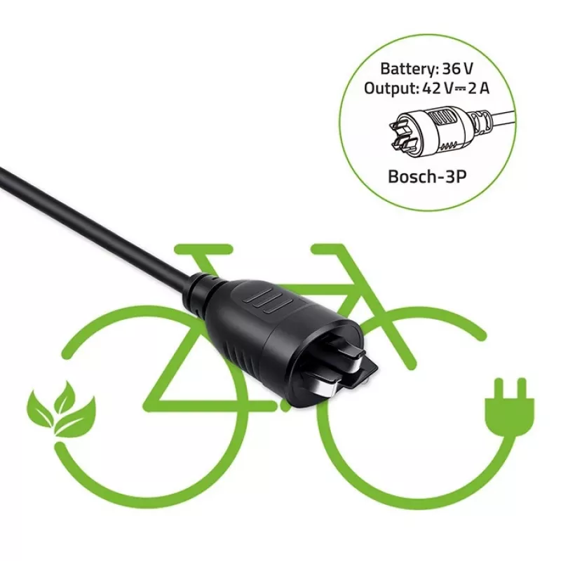 Carregador para bicicleta elétrica 36V/42V 2A com ficha Bosch de 3 pinos QOLTEC