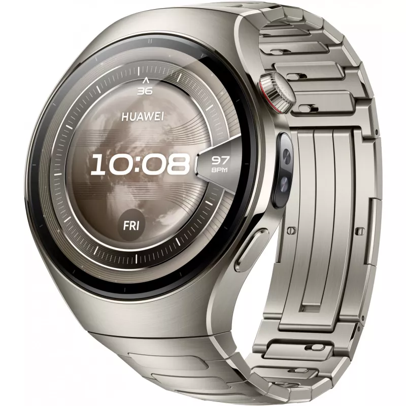 Smartwatch HUAWEI WATCH 5, 1,5 polegadas AMOLED, 466×466, 46 mm caixa de titânio, Wi‑Fi, GPS, prateado