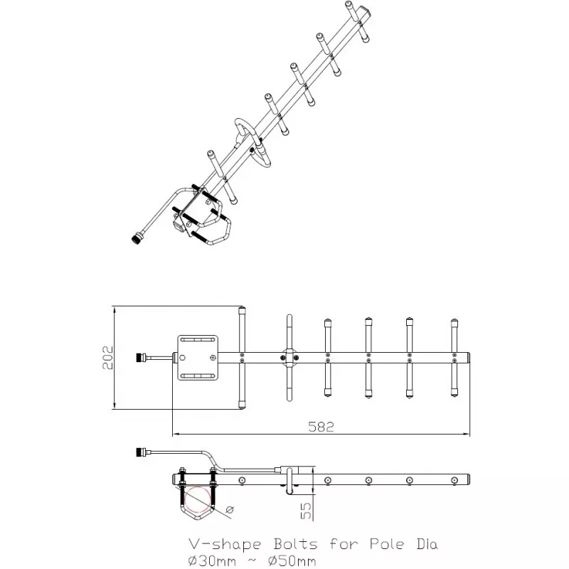 Antena direcional Yagi ALLNET ANT-868-10dbi-Yagi 868 MHz, 10 dBi, conector fêmea N