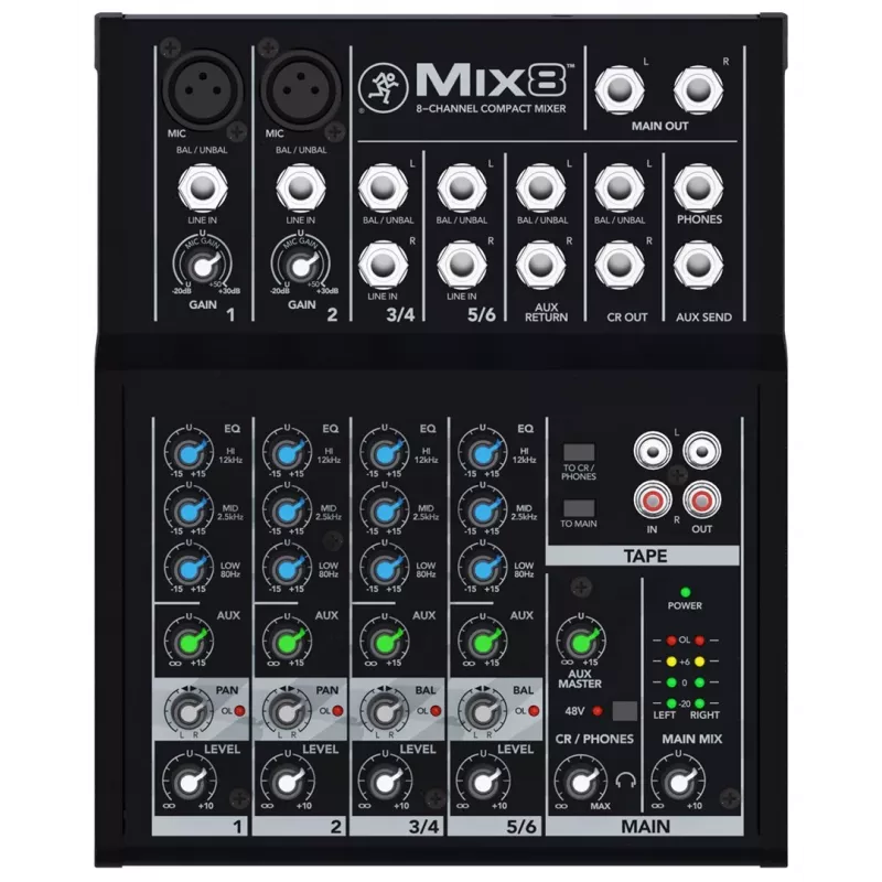 Mackie Mix8 mesa de mistura de 8 canais, 20–30000 Hz, preta