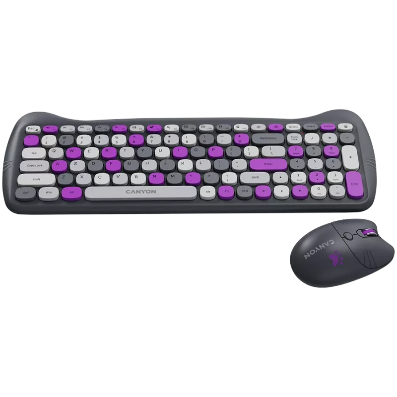 Conjunto de teclado e rato sem fios CANYON HSET-W6 Kitty Edition – violeta