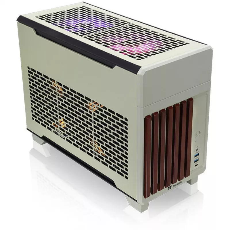Caixa mini THERMALTAKE TR100 WS Matcha verde, design compacto, suporte para mini-ITX/microATX