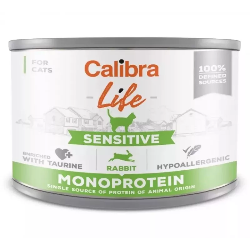 Comida húmida para gatos Calibra Cat Life Sensitive Coelho 200 g lata, adulto, alimento completo, sem glúten, sem açúcar