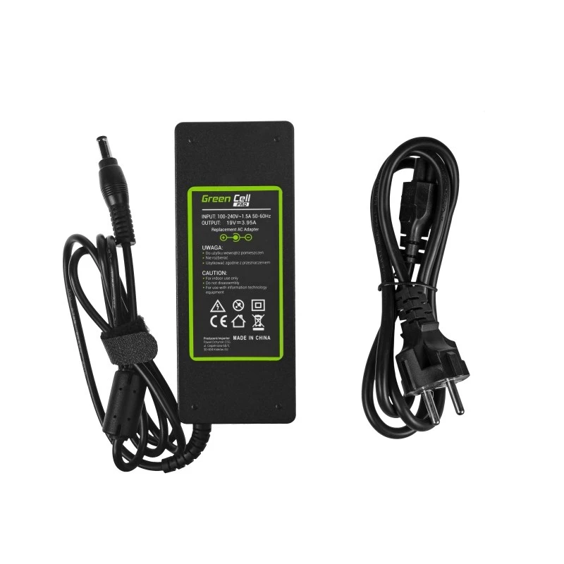 Fonte de alimentação Green Cell AD26AP 75W 19V carregador de portátil AC/DC para interiores, preto