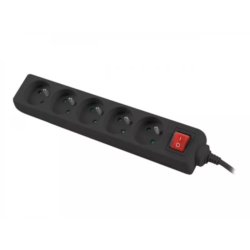 Lanberg Cabo Régua de tomadas, 5X tomadas francesas com interruptor, cobre de alta qualidade, 1.5 m | PS1-05E-0150-BK