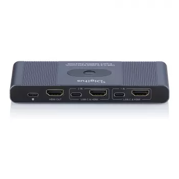 Switch KVM DIGITUS USB-C 3.0 HDMI 2 portas 4K60Hz, USB-C/USB-A, alumínio, 135×60×30 mm