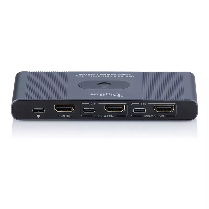 Switch KVM DIGITUS USB-C 3.0 HDMI 2 portas 4K60Hz, USB-C/USB-A, alumínio, 135×60×30 mm