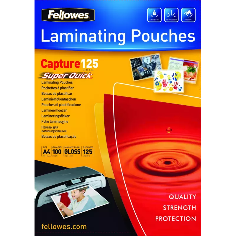 Plástico de laminação Fellowes SuperQuick A4 brilhante 125 mícron