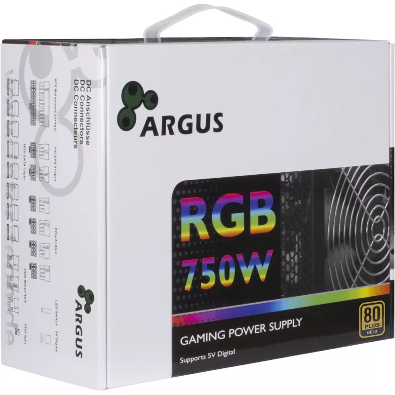 Fonte de alimentação Inter-Tech Argus RGB-750W CM II 20+4 pin ATX ATX preta