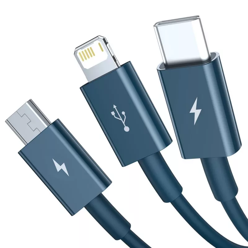 Cabo USB 3em1 Baseus Superior Series, USB para Micro-USB / USB-C / Lightning, 3,5 A, 1,5 m (azul)