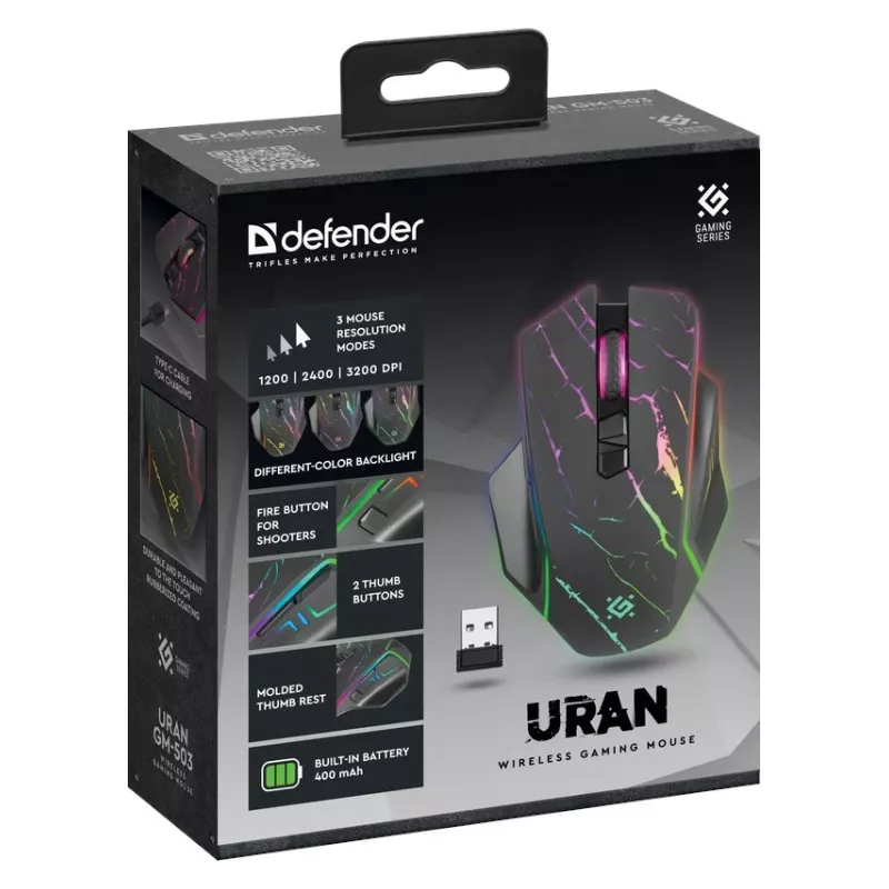 Rato DEFENDER GM-503 URAN OPTIC RF RGB 3200dpi 8P