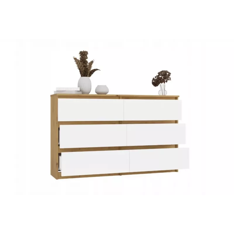 Cómoda 6 gavetas 120 cm Top E Shop Malwa — Artisan Oak / branco, aglomerado