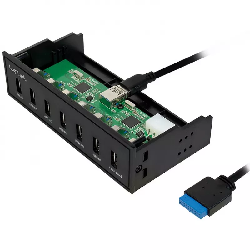 Hub USB 3.0 LogiLink, 7 portas 5,25 polegadas interno, com função de carregamento rápido - Hub - 6 x SuperSpeed USB 3.0 + 1 x SuperSpeed USB 3.0 (carregamento)