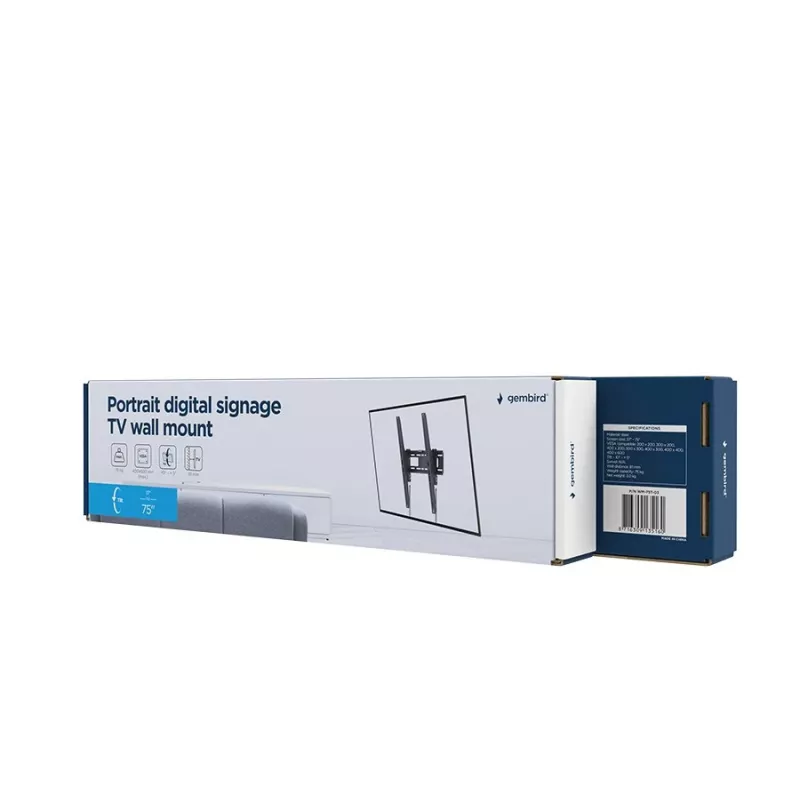 Gembird WM-75T-03 suporte de parede inclinável para TV de sinalização digital na vertical, 37–75 polegadas (94–190,5 cm), preto