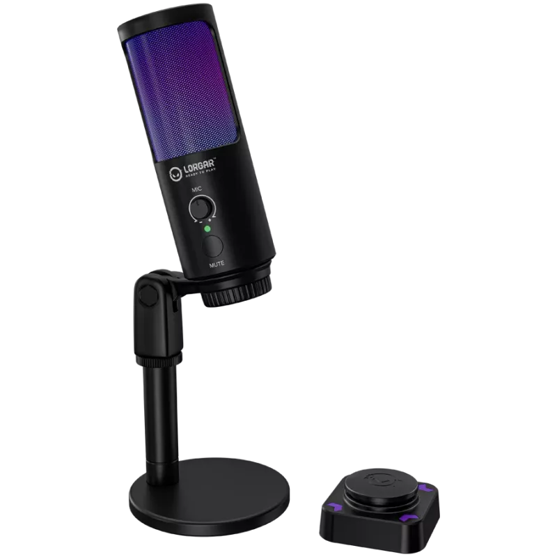 LORGAR SMP40, microfone RGB com botão de silenciamento externo e suporte metálico, preto
