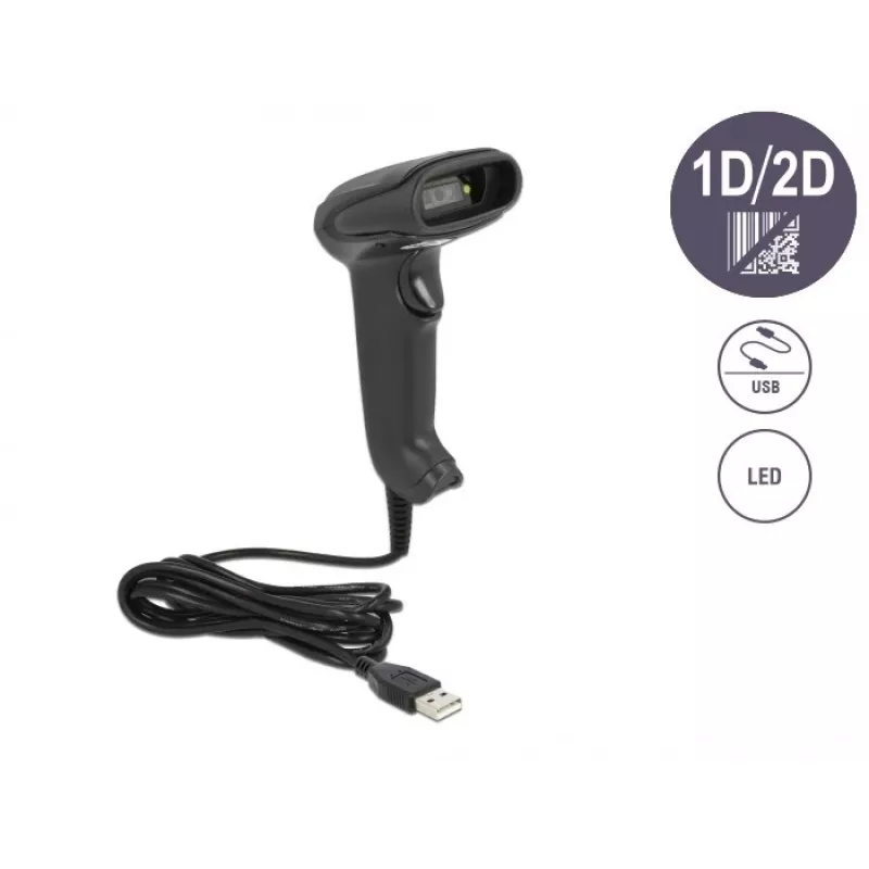 Leitor de códigos de barras portátil DeLOCK USB 1D 2D versão alemã