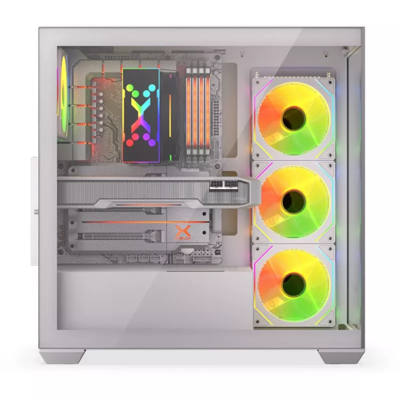 Caixa de PC KRUX Exo Midi Tower, ATX/micro-ATX/mini-ITX, 2x vidro temperado, USB-C, 4 ventoinhas de 120 mm, 2 baías de 3,5 polegadas + 2 de 2,5 polegadas, GPU até 40,5 cm, branca