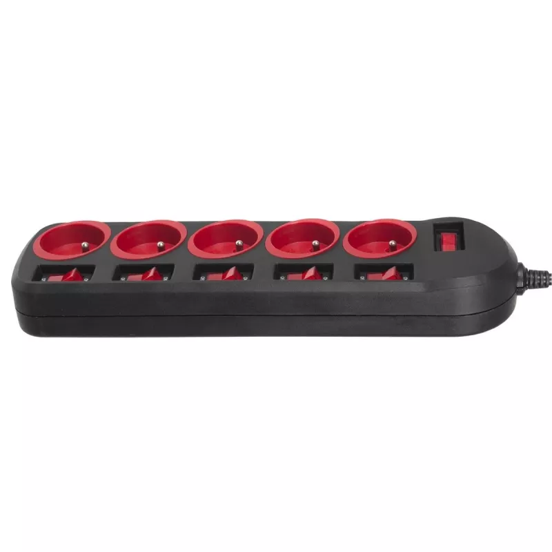 Extensão elétrica MACLEAN MCE204 cabo de 1,5 m, 5 tomadas AC, interior, preto/vermelho