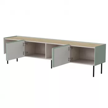 Móvel TV cama meble FELLINI 200x40x52 cm, estrutura verde-oliva com acabamento de carvalho oleado