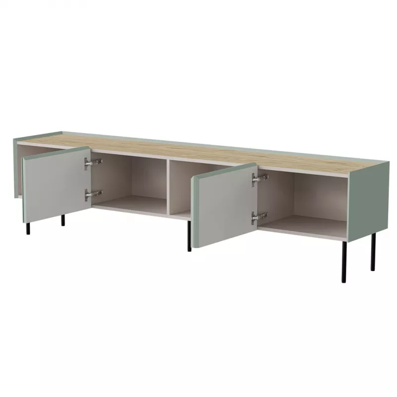 Móvel TV cama meble FELLINI 200x40x52 cm, estrutura verde-oliva com acabamento de carvalho oleado