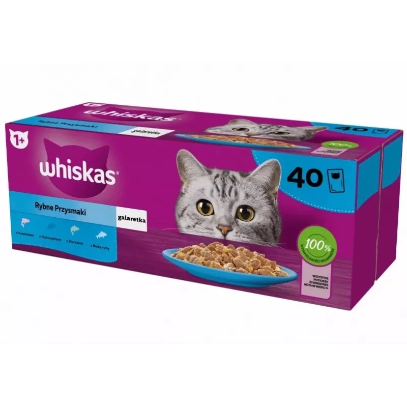WHISKAS Fish Favourites em geleia - alimento húmido para gatos - 40x85 g