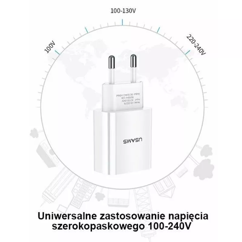 Carregador usams T18 single USB 2.1A apenas cabeça