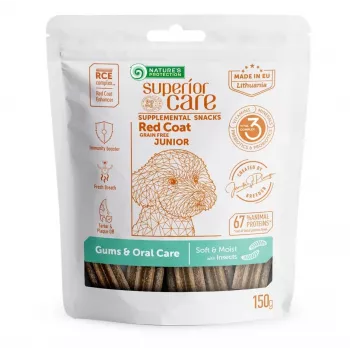Nature's Protection Superior Care Red Coat Junior Guloseimas para cães sem cereais com insetos para cuidado das gengivas e da boca, 150 g