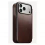 Capa para telemóvel tipo carteira Nomad Modern Leather Folio para iPhone 17 Pro Max — castanha, pele, ecrã de 6,3 polegadas, 4 compartimentos para cartões