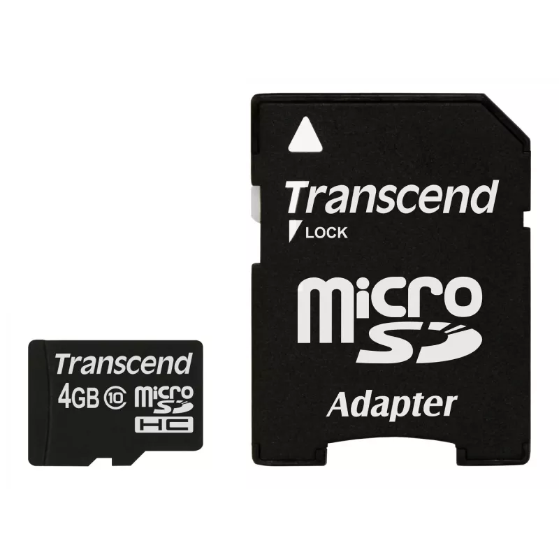 Cartão de memória flash Transcend 4GB MicroSDHC Class 10 com adaptador