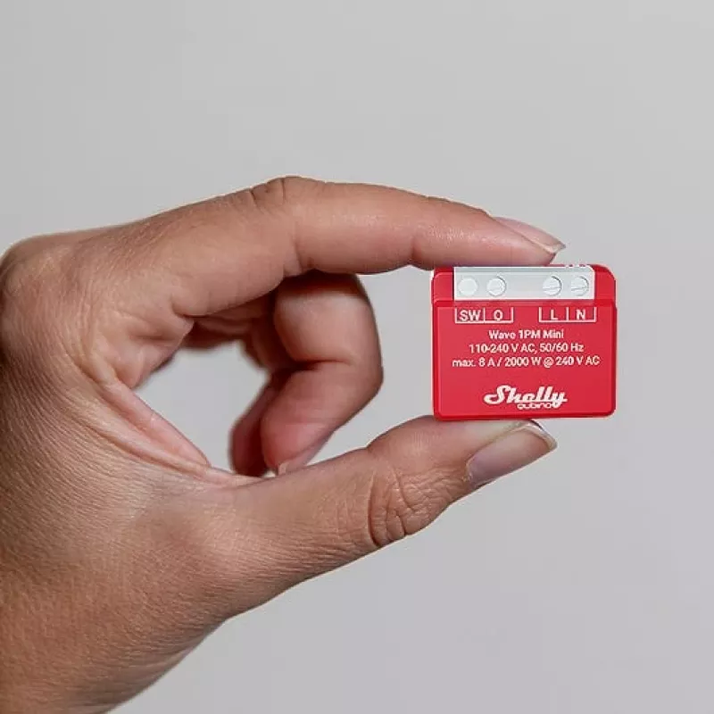 Atuador de medição e comutação Shelly Qubino Wave 1PM Mini Z-Wave vermelho