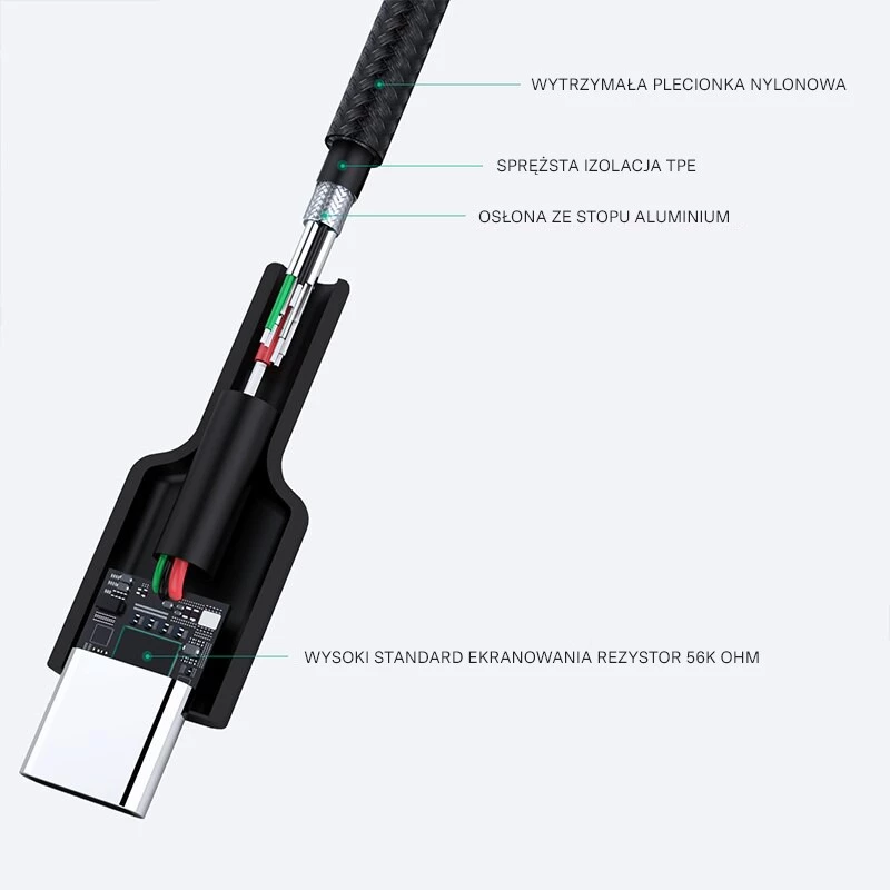 Aukey CB-CA2 OEM cabo de USB-C para USB-A, entrançado de nylon, 2 m, preto