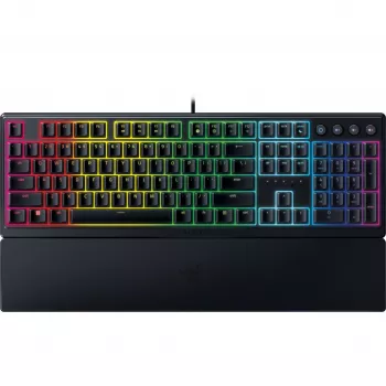 Razer Ornata V3, interruptores mecha-membrane, 10 zonas de iluminação Razer Chroma RGB, 1000 Hz Ultrapolling, teclas retroiluminadas, apoio de pulso soft-touch - Layout alemão